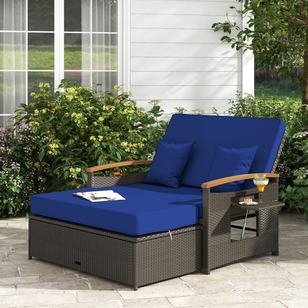 Outdoor Loveseat Sofa with Storage Ottoman for Yard