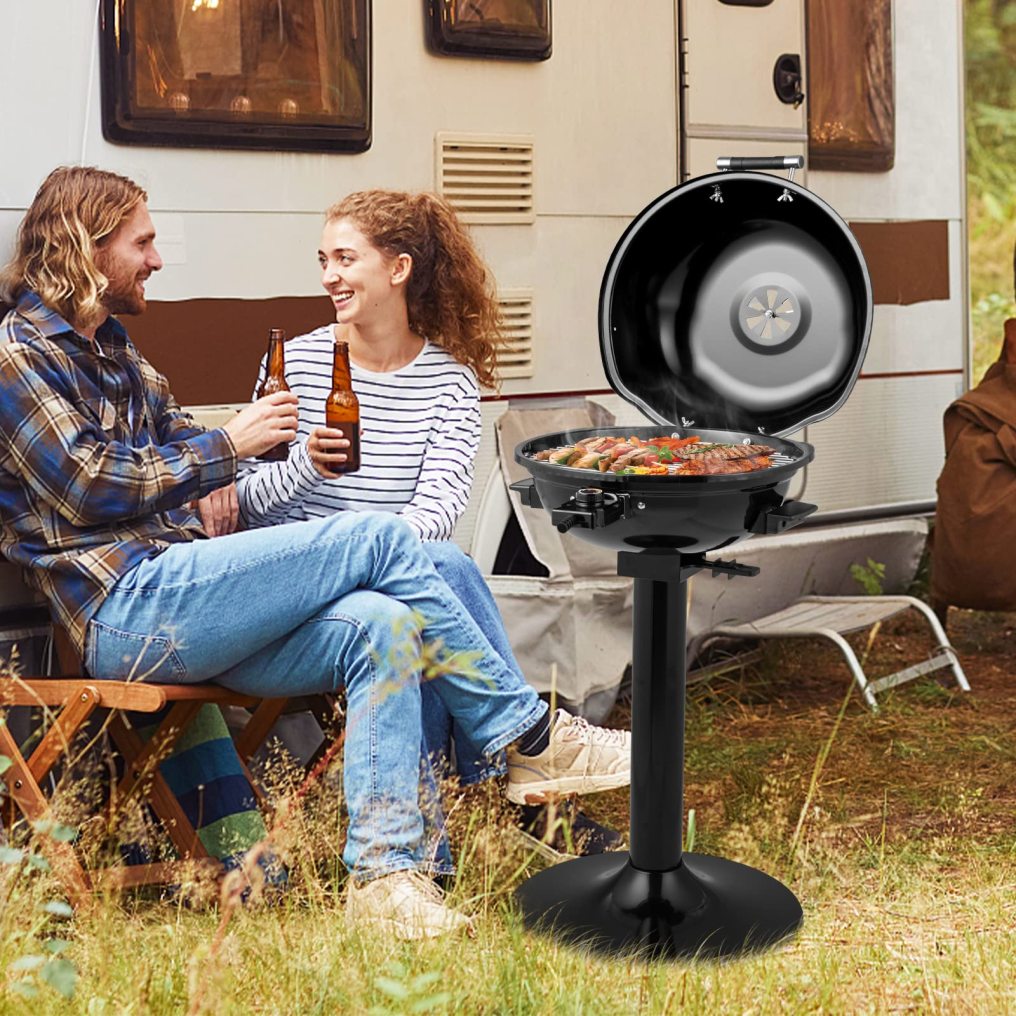 Portable Grill with Metal Cooking Grilling Rack | Detachable Temperature Control & Removable Grease Collector
