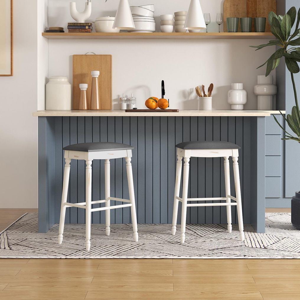 Upholstered Bar Stools Set of 2/4 29-Inch Backless Counter Height Dining Stools