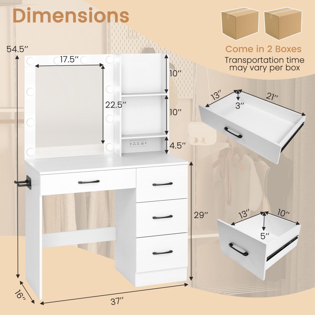 Vanity Desk with Mirror and Lights for Adult Teen Girls
