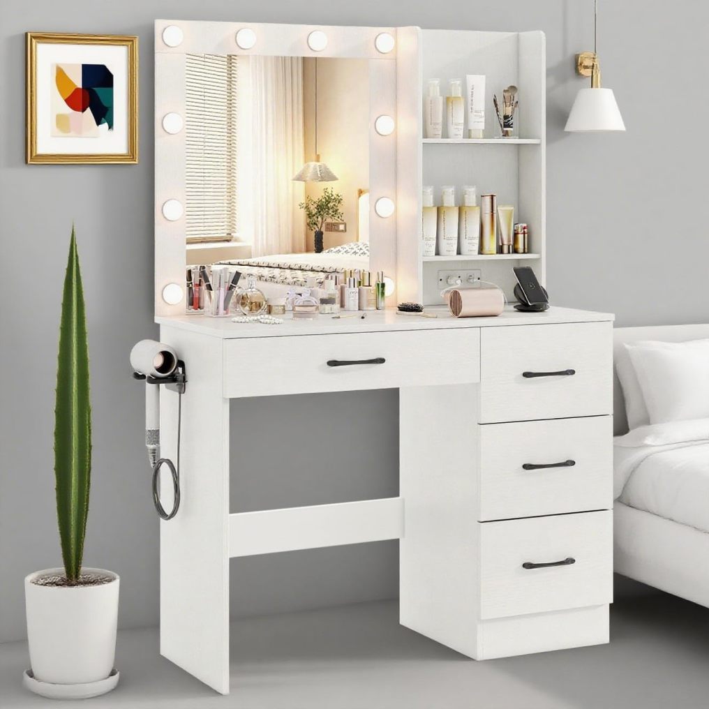 Vanity Desk with Mirror and Lights for Adult Teen Girls