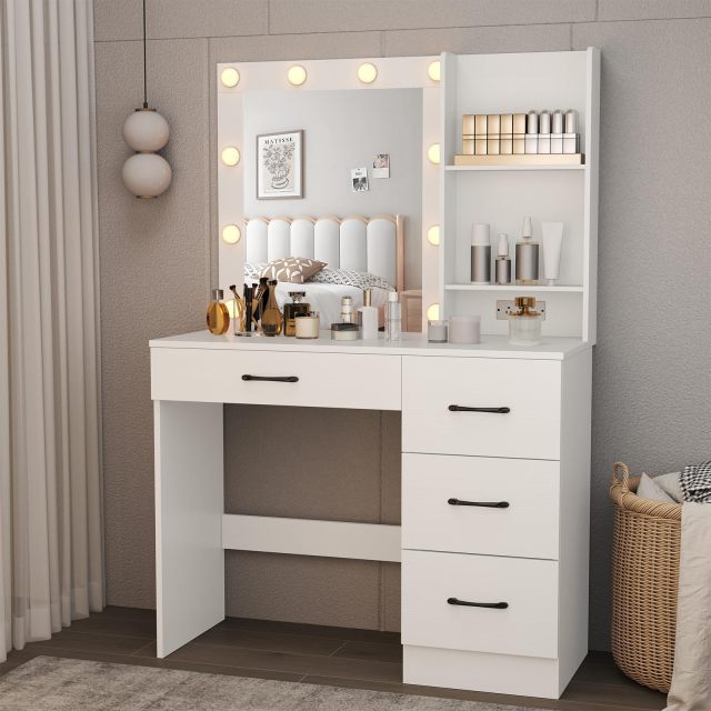 Vanity Desk with Mirror and Lights for Adult Teen Girls
