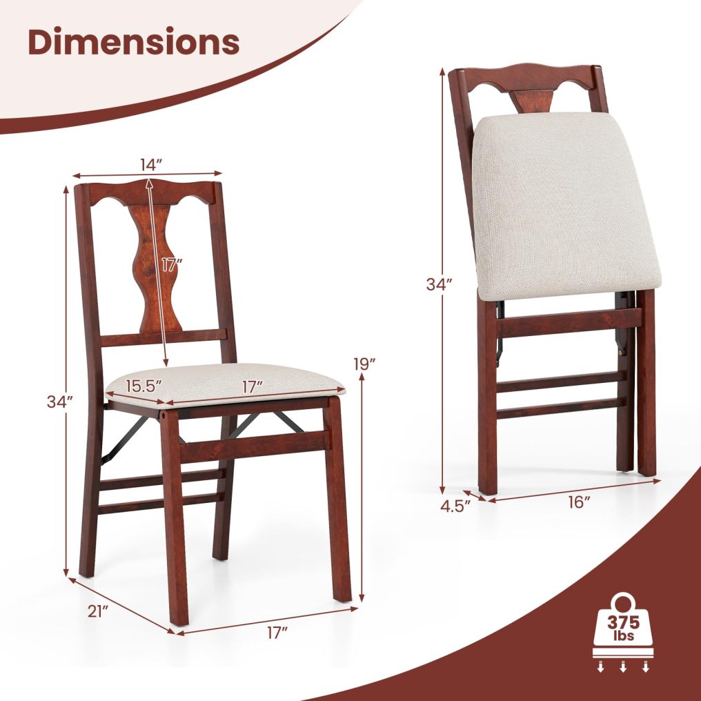 Folding Linen Fabric Upholstered Kitchen Chairs with Rubber Wood Frame and Padded Seat (2/4)