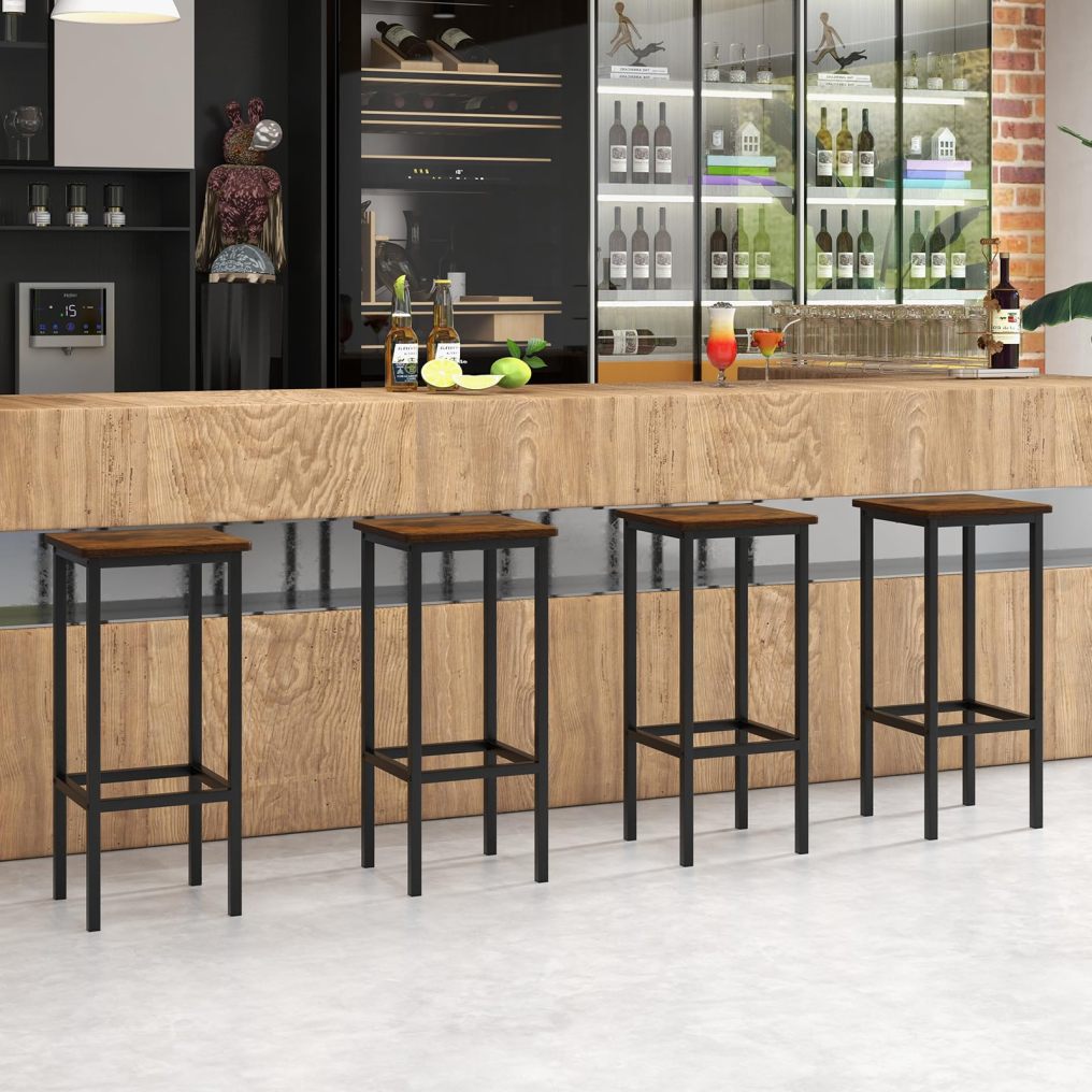 Industrial Bar Stools Set of 4 26" Backless Square Breakfast Bar Chairs