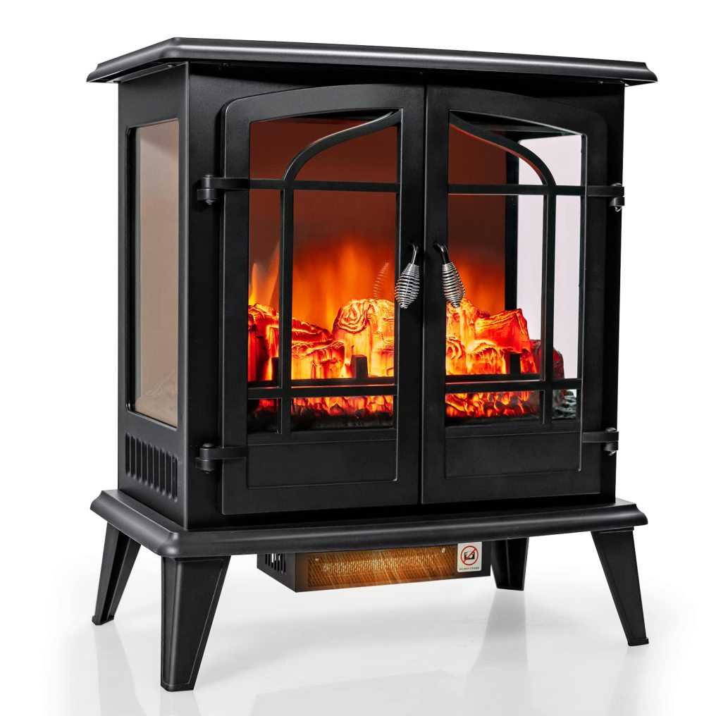 25 Inches Electric Fireplace Stove, 1400 W Freestanding Fireplace Heater