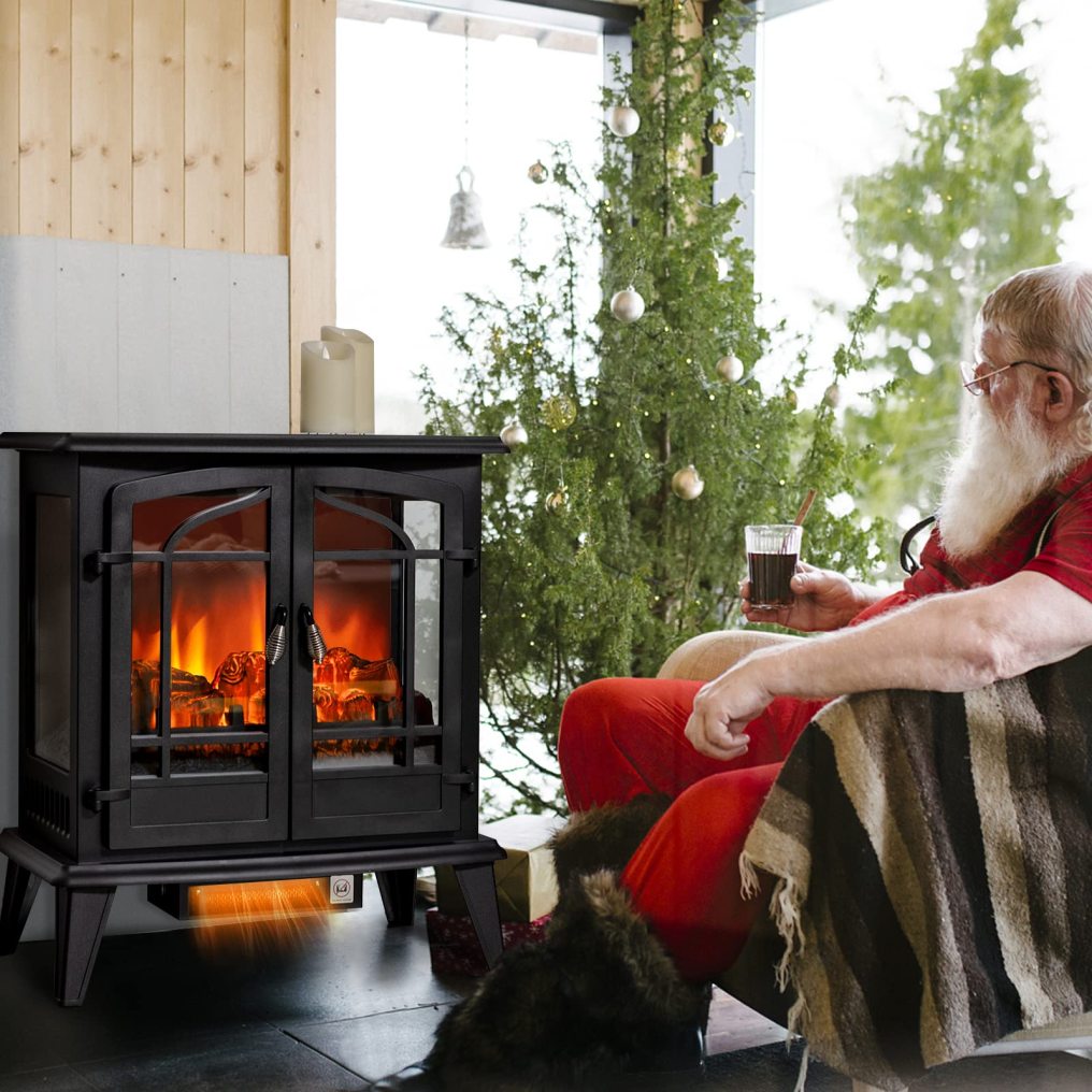 25 Inches Electric Fireplace Stove, 1400 W Freestanding Fireplace Heater
