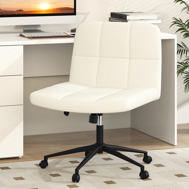 Criss Cross Chair with Wheels PU Leather Upholstered Swivel Office Chair with Height Adjustable