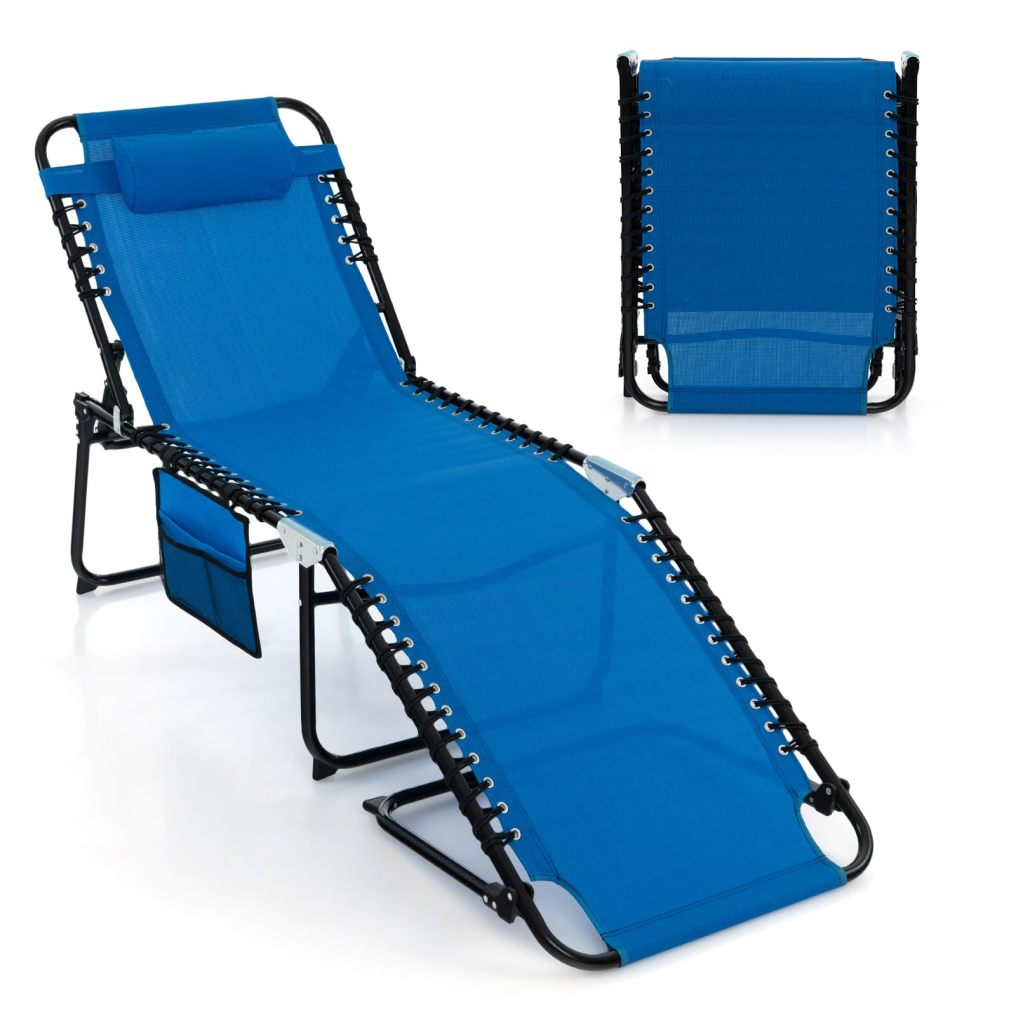Folding Chaise Lounge Chair Foldable Pool Lounger with 4-Position Adjustable Backrest