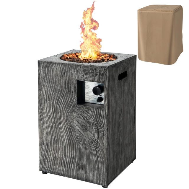 16-Inch Outdoor Propane Fire Pit 30,000 BTU Patiojoy Electronic Ignition Square Gas Fire Pit with Protective Cover