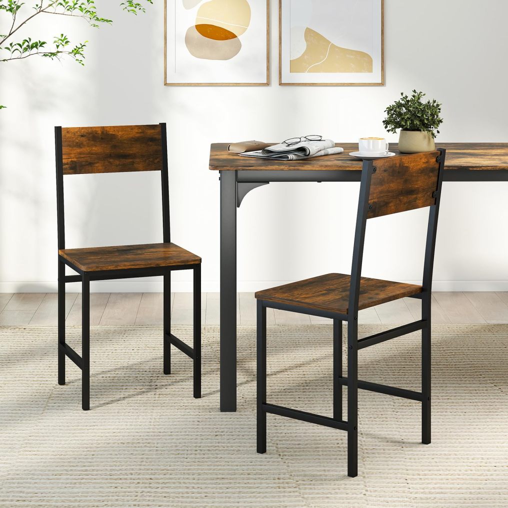 ARLIME Dining Chairs with Rustic Wood & Metal Frame Industrial Farmhouse (2/4)