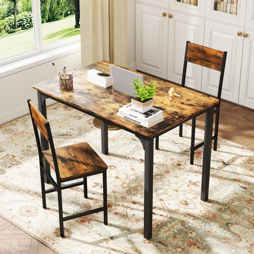 ARLIME Dining Chairs with Rustic Wood & Metal Frame Industrial Farmhouse (2/4)