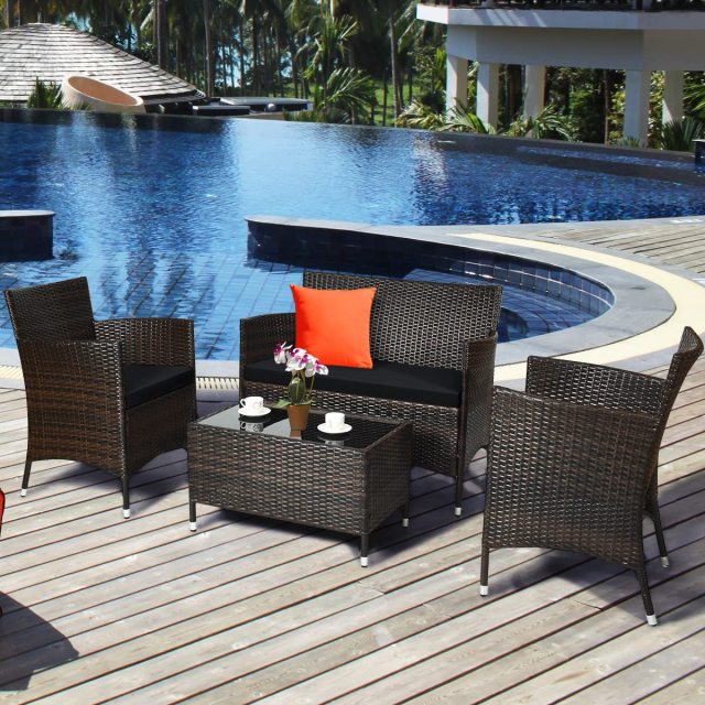 4/8 Pieces Rattan Patio Furniture Set Outdoor Wicker Rattan Chairs