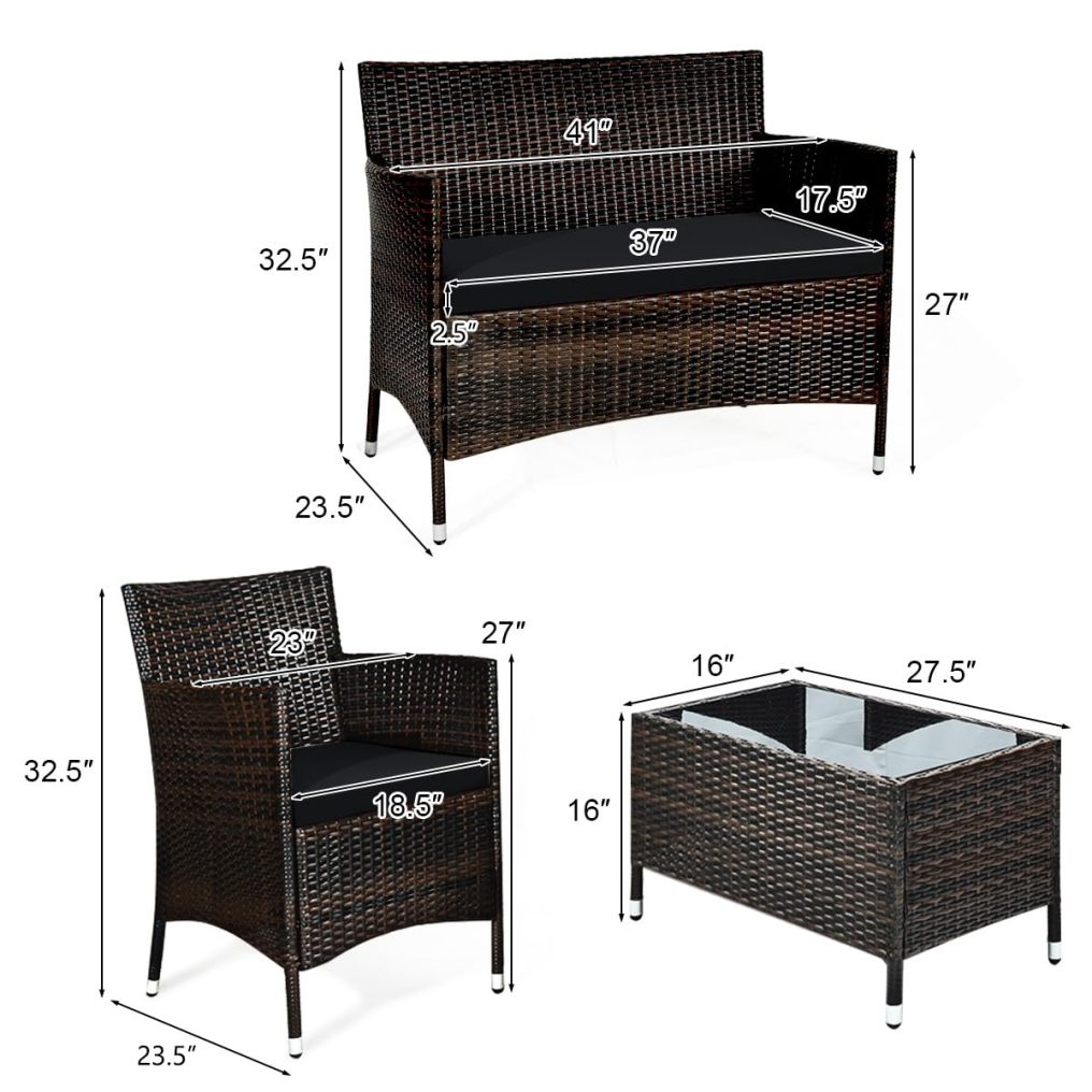 4/8 Pieces Rattan Patio Furniture Set Outdoor Wicker Rattan Chairs