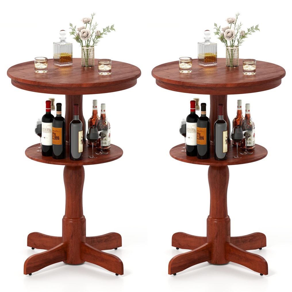 Bar Table Set  2-Tier Round High Top Table with Storage Shelf & Pedestal Base