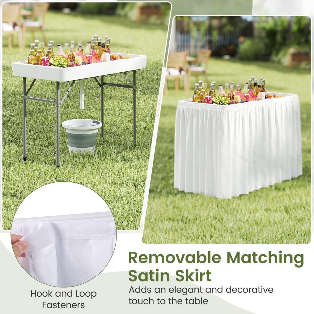 46” Cooler Table Folding Ice Table for Parties with Drain