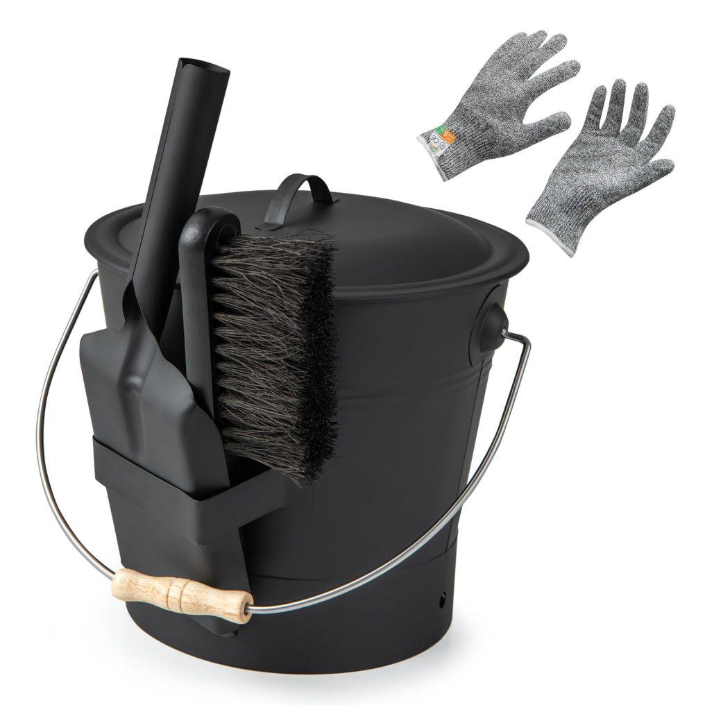Ash Bucket with Lid & Cut-Resistant Gloves