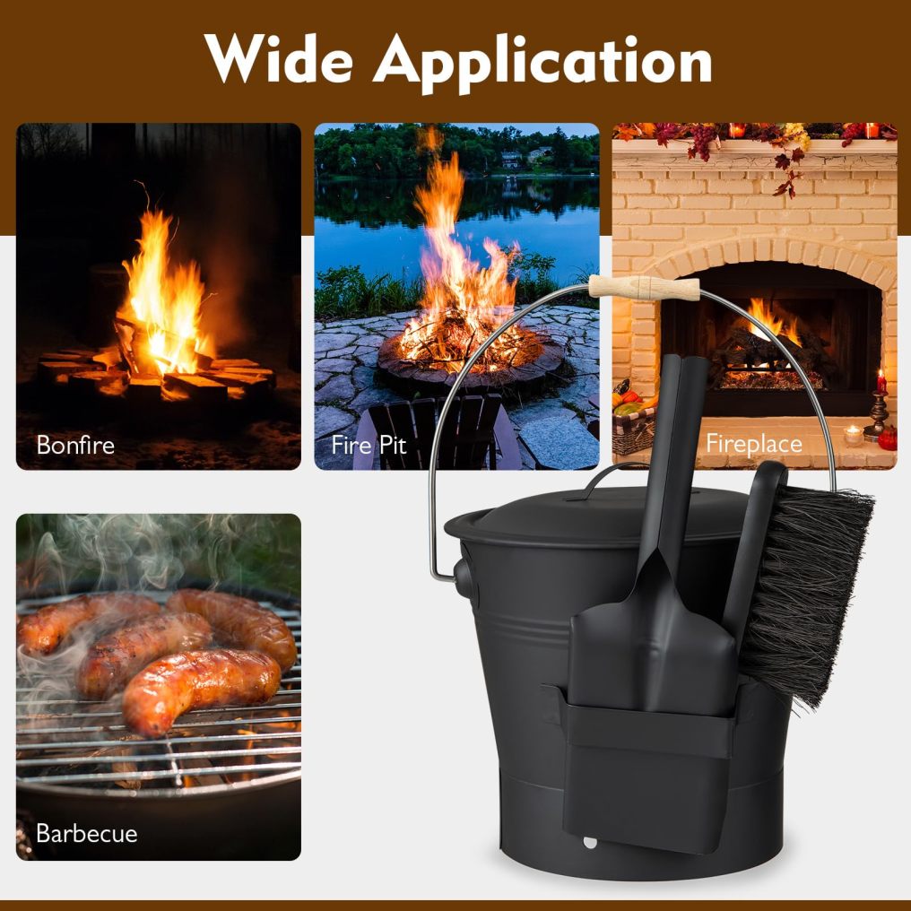 Ash Bucket with Lid & Cut-Resistant Gloves