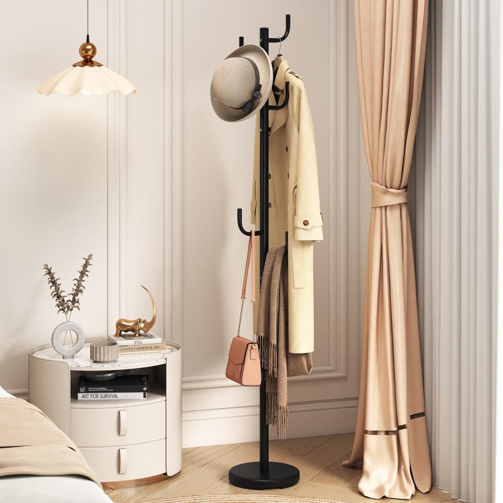 Freestanding Coat Rack | Cactus Coat Tree with 8 L-Shaped Hooks and 2 Adjustable Heights for Entryway