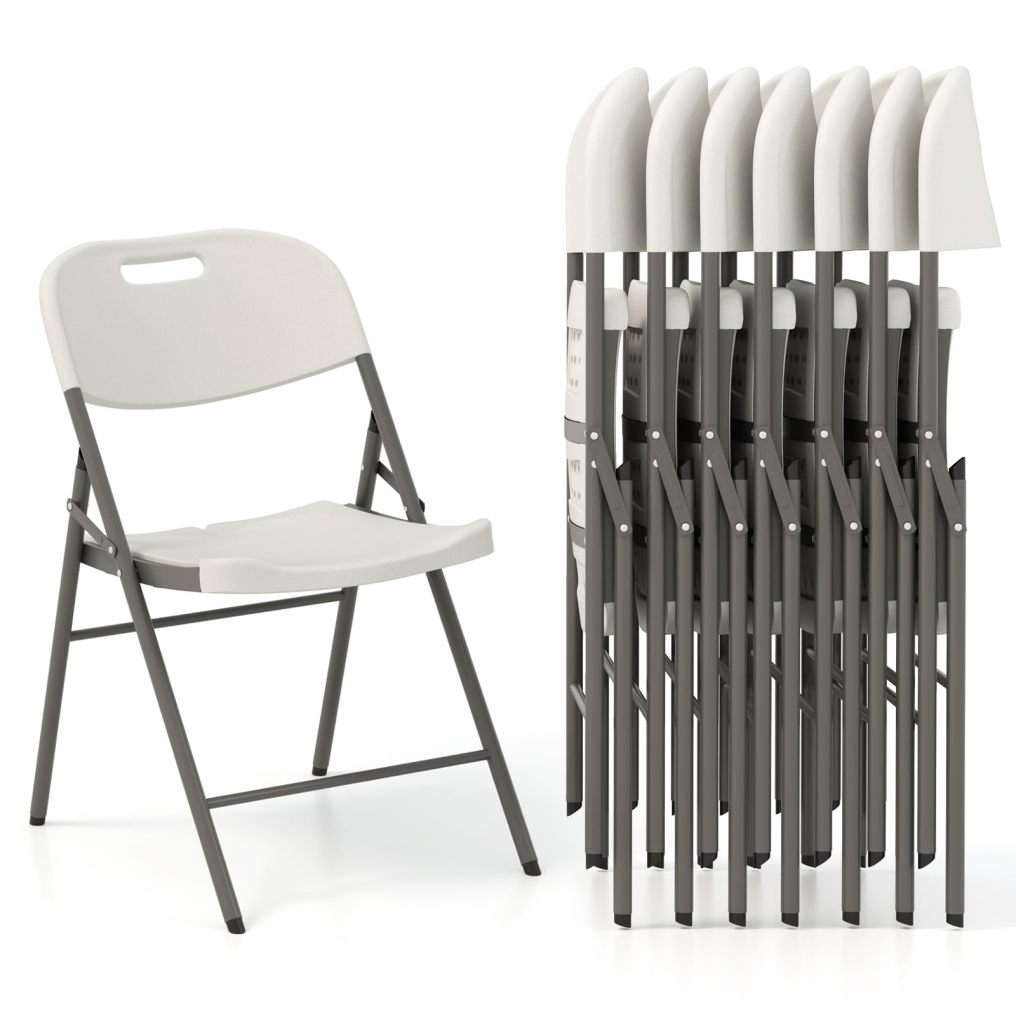 Stackable Plastic Folding Chairs w/Waterproof Seat 350 LBS Capacity Heavy-Duty Metal Frame