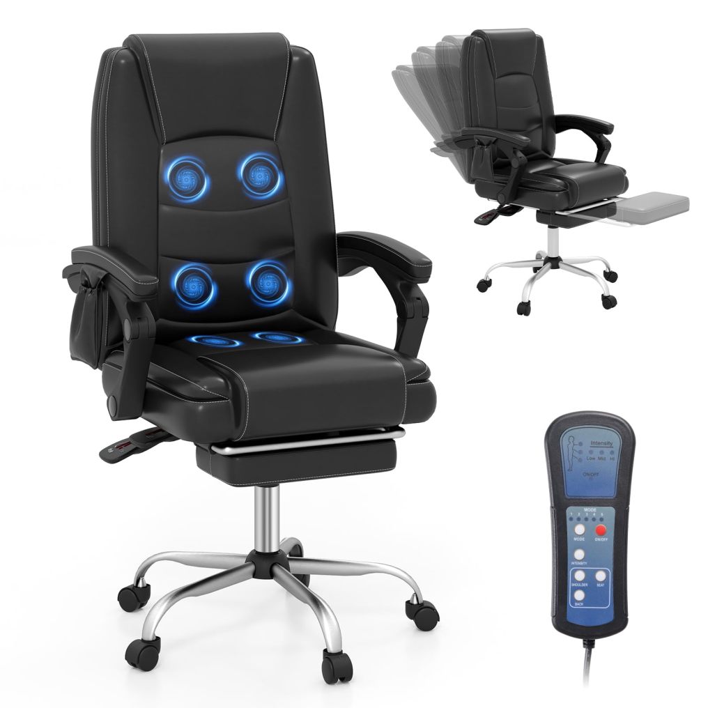 Big and Tall Office Chair 6-Point Massage Desk Chair with Retractable Footrest