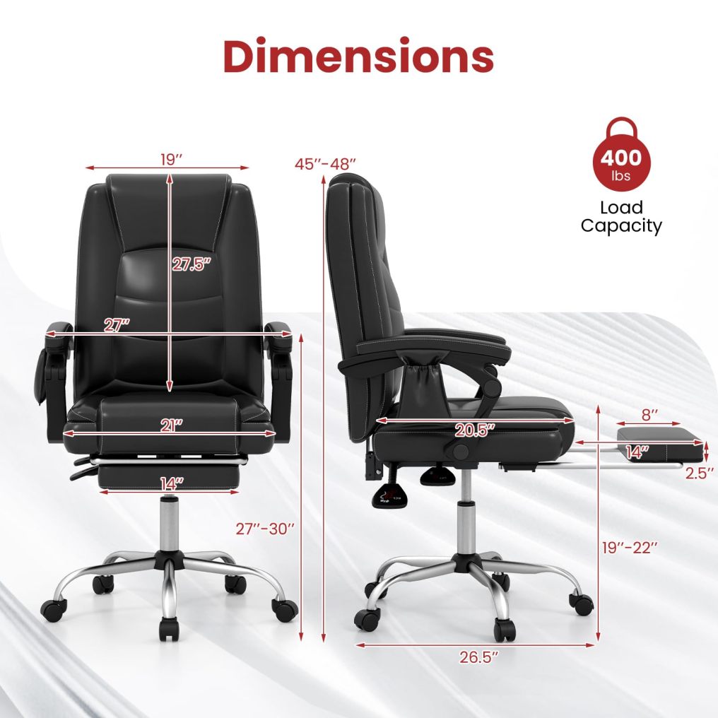 Big and Tall Office Chair 6-Point Massage Desk Chair with Retractable Footrest