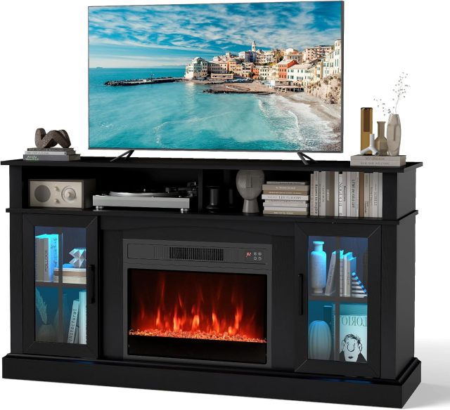 Electric Fireplace TV Stand for TVs Up to 65 Inches with LED Lights