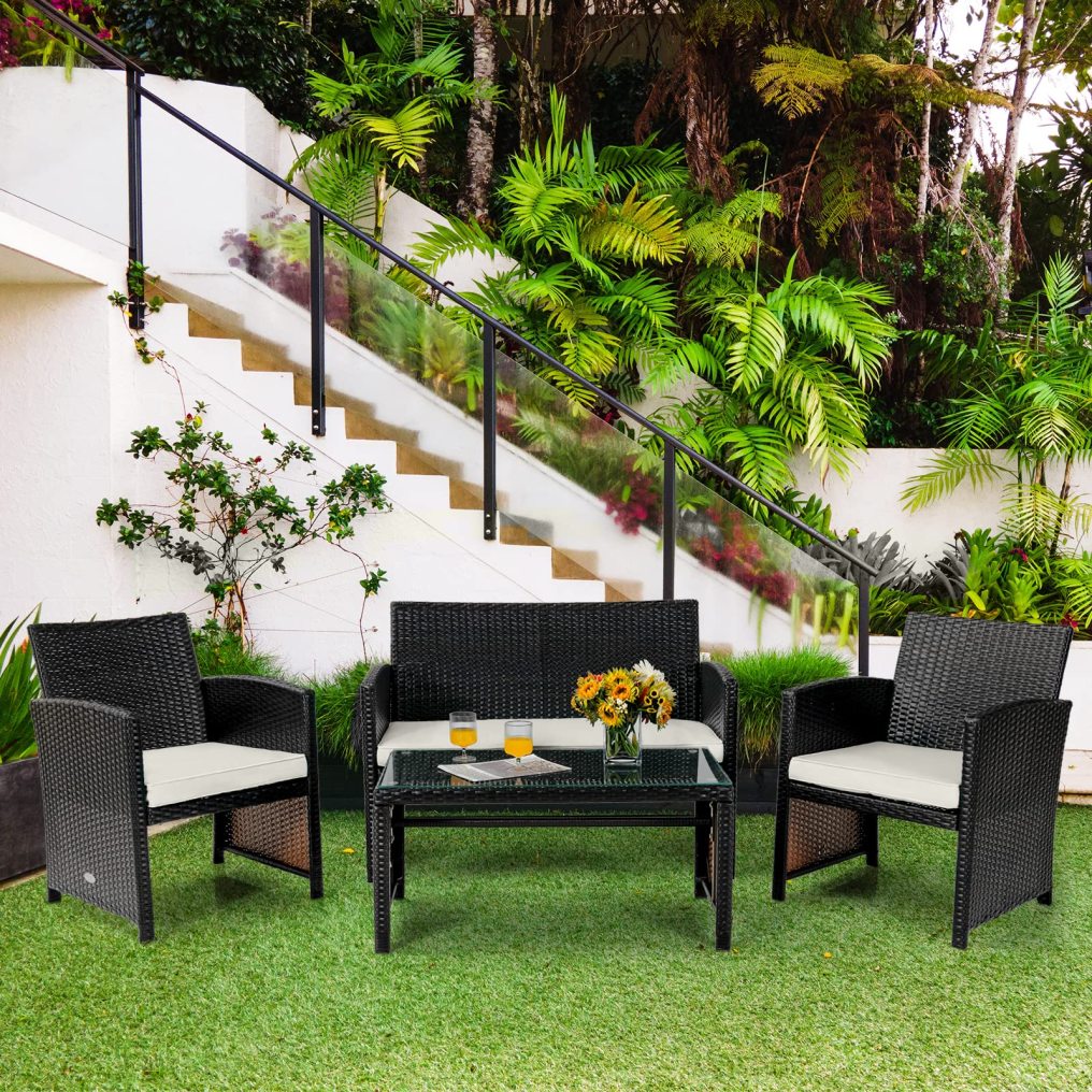 4/8 Piece Patio Furniture Set with Cushion and Coffee Table