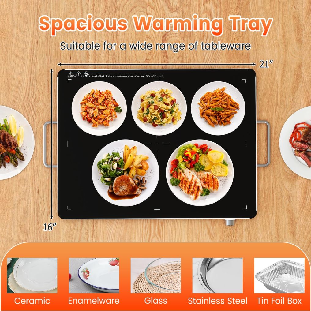 Electric Food Warmer Tray with Adjustable Temperature Control (24" x 16.5")