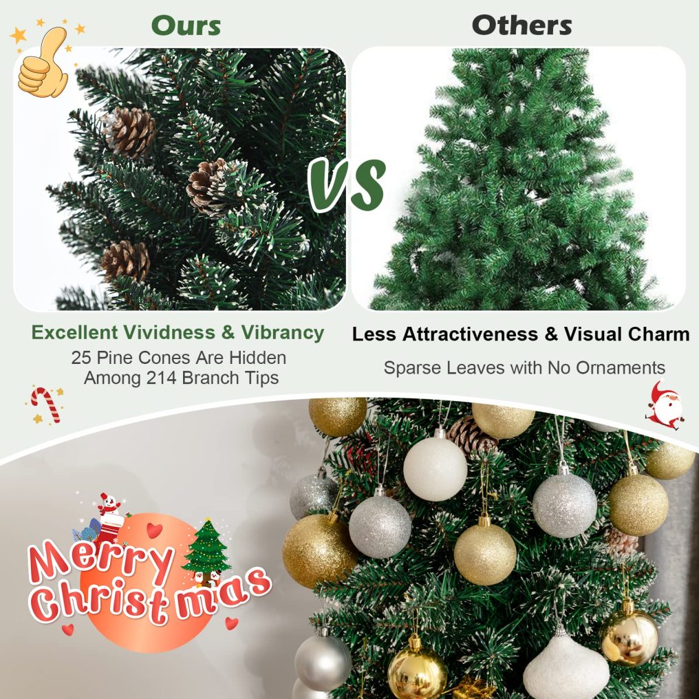 5 Ft Unlit Pencil Christmas Tree w/ 214 Snowy PVC Branch Tips