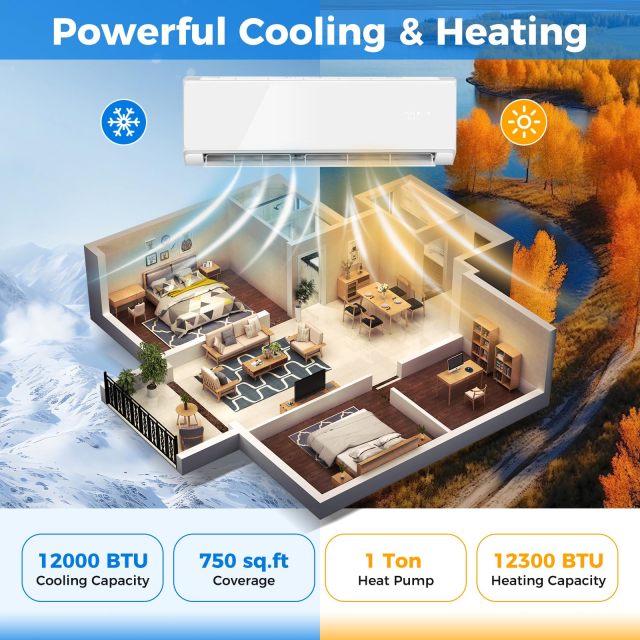 ARLIME 12000 BTU Wifi Enabled Mini Split Air Conditioner & Heater, 12000 BTU, 208-230V, 22 SEER2