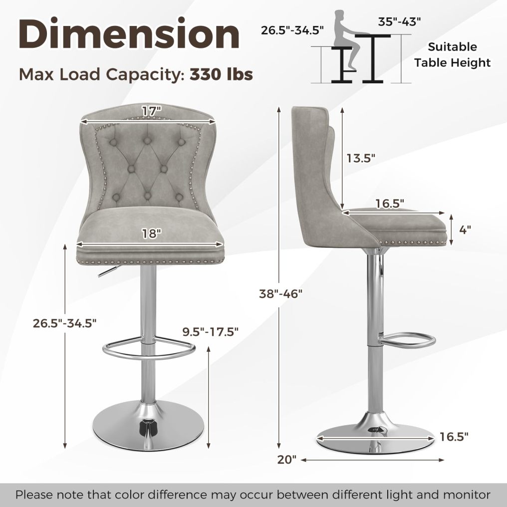 Adjustable Bar Stools Dutch Velvet Bar Chairs with Footrest