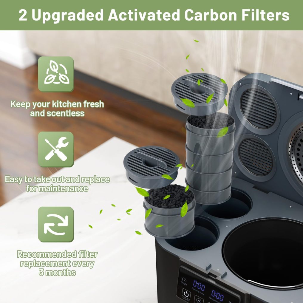 Smart Waste Dispenser Countertop Compost Machine w/Replaceable Filters