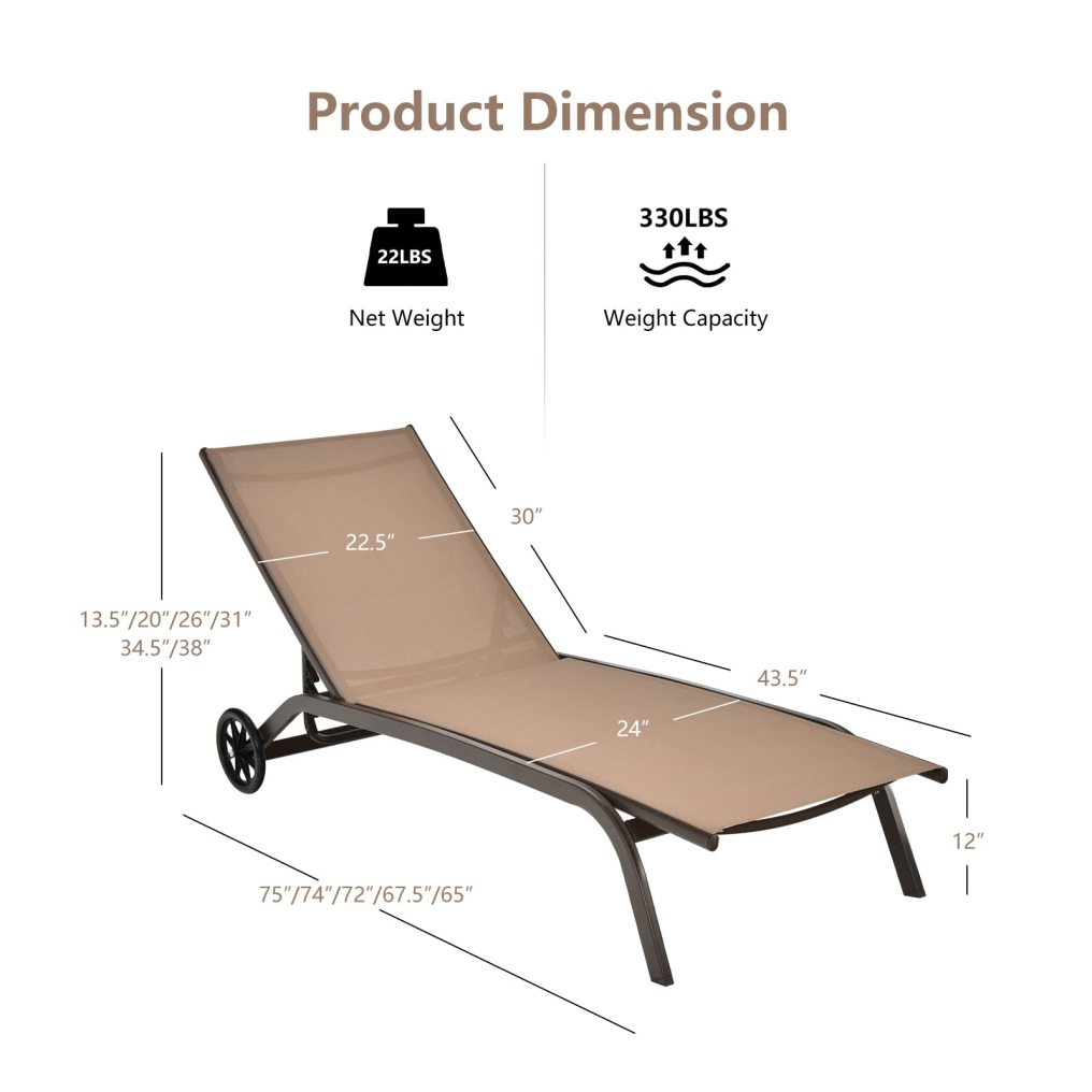 Chaise Lounge Chair Outdoor with Wheels for Backyard