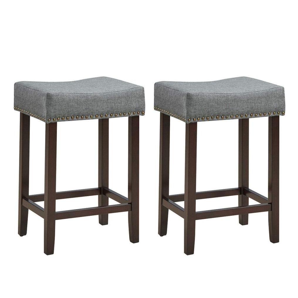 24 inch Counter Height Backless Stools with Brass Nailhead Trim