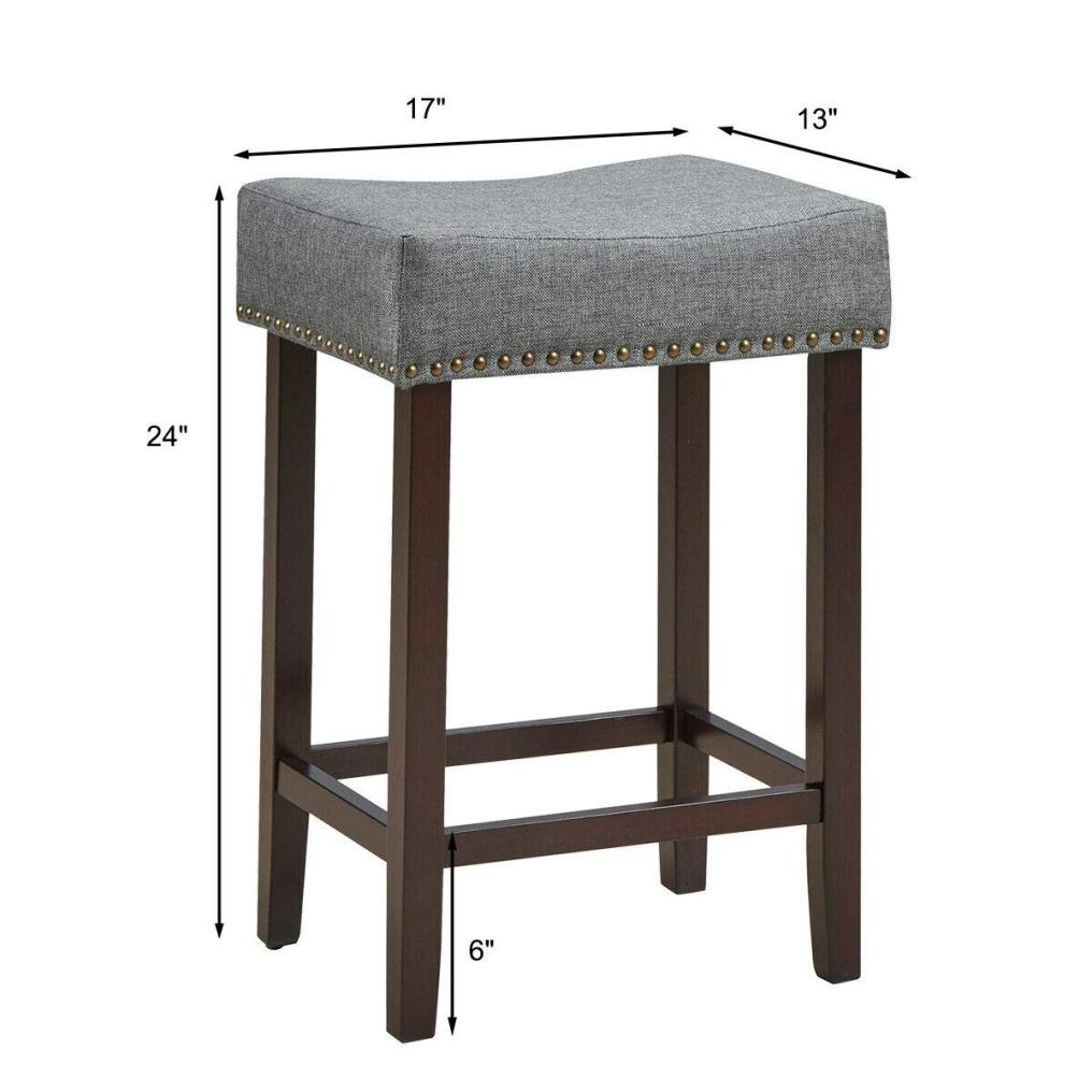 24 inch Counter Height Backless Stools with Brass Nailhead Trim