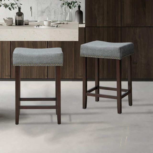 24 inch Counter Height Backless Stools with Brass Nailhead Trim
