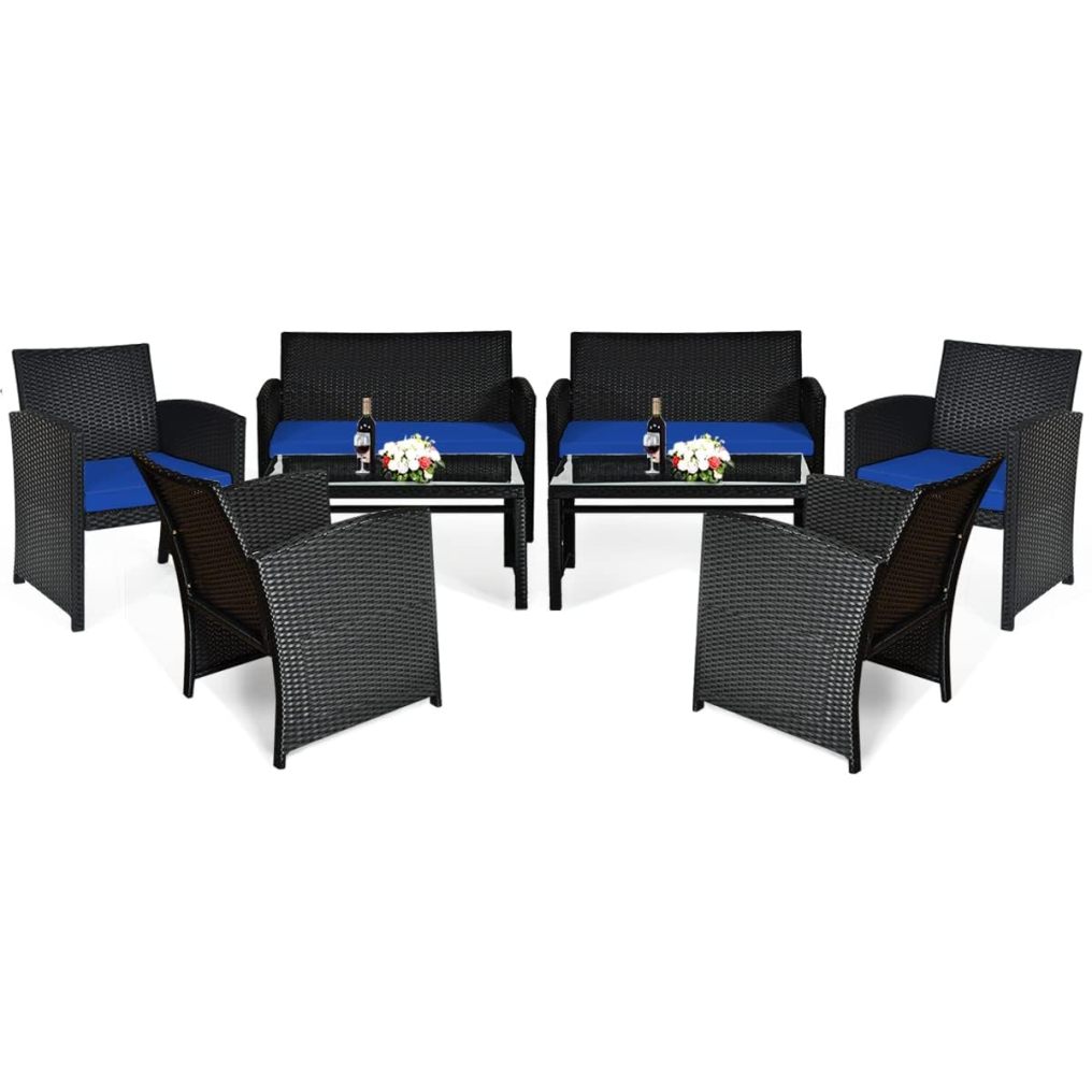 4 Pieces Patio Rattan Furniture Set Outdoor Wicker Conversation Set