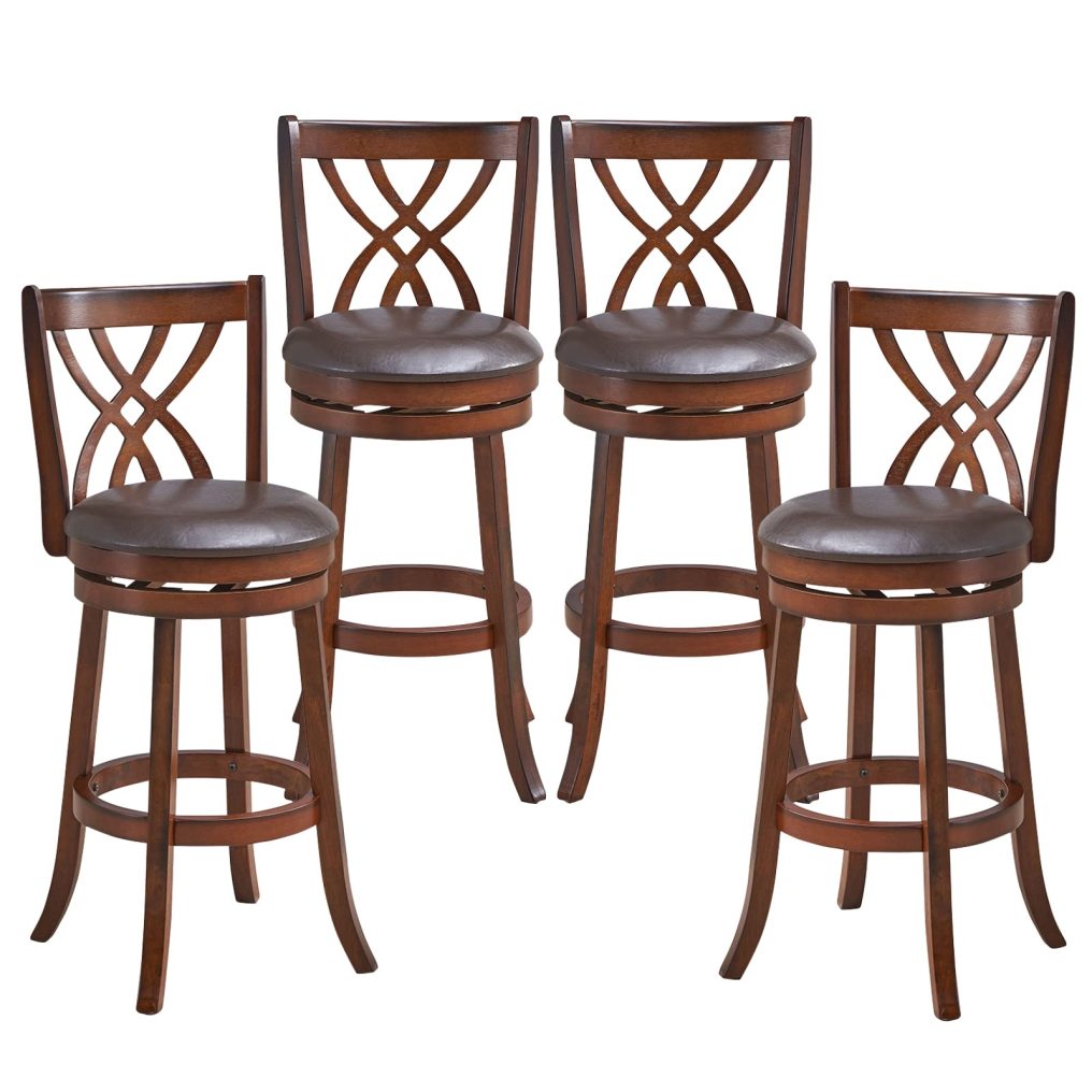 360° Swivel Chairs with Rubber Wood Frame PU Leather Cushioned Seat and Footrests Modern Barstools for Kitchen Island