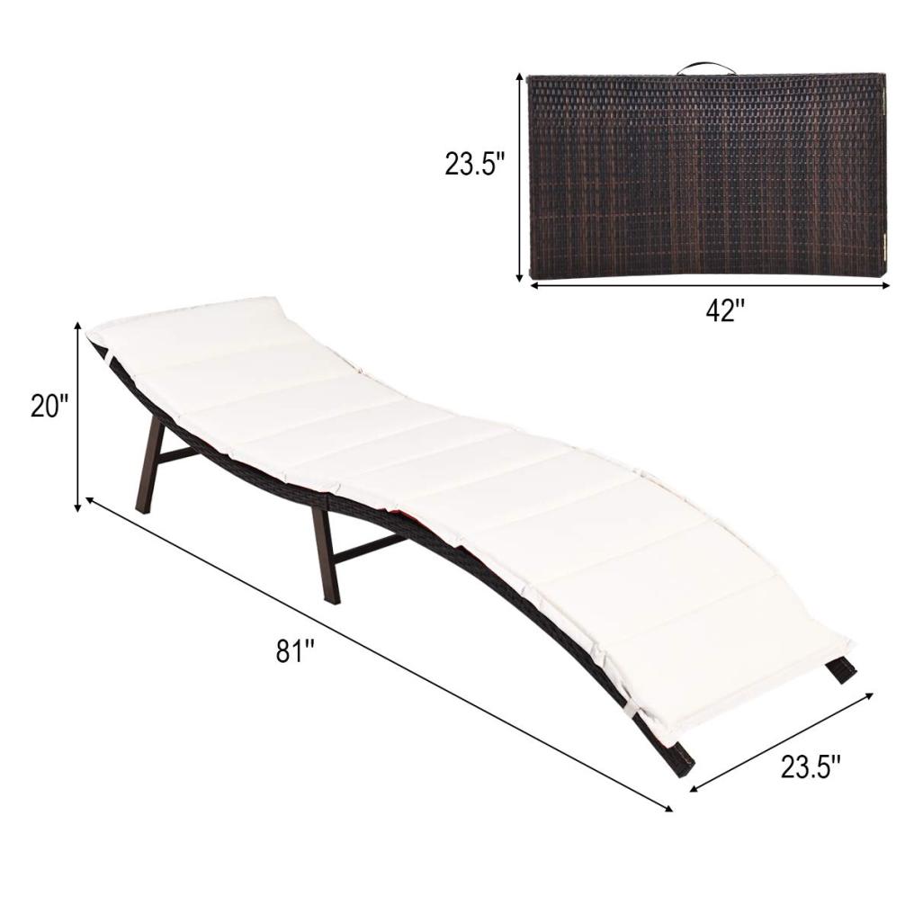 2PCS Patio Rattan Folding Lounge Chair Chaise Stackable Double Sided Cushion