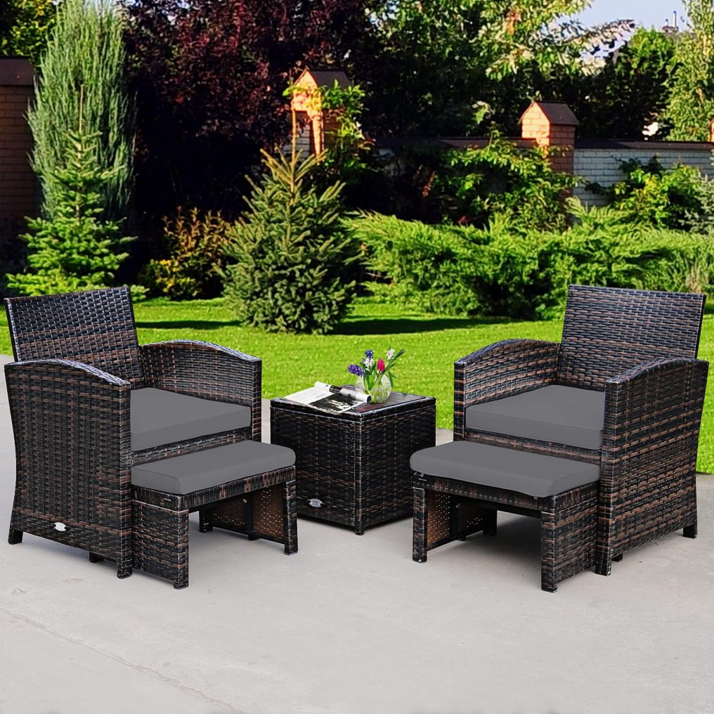 5PCS Patio Rattan Wicker Furniture Set with Side Table