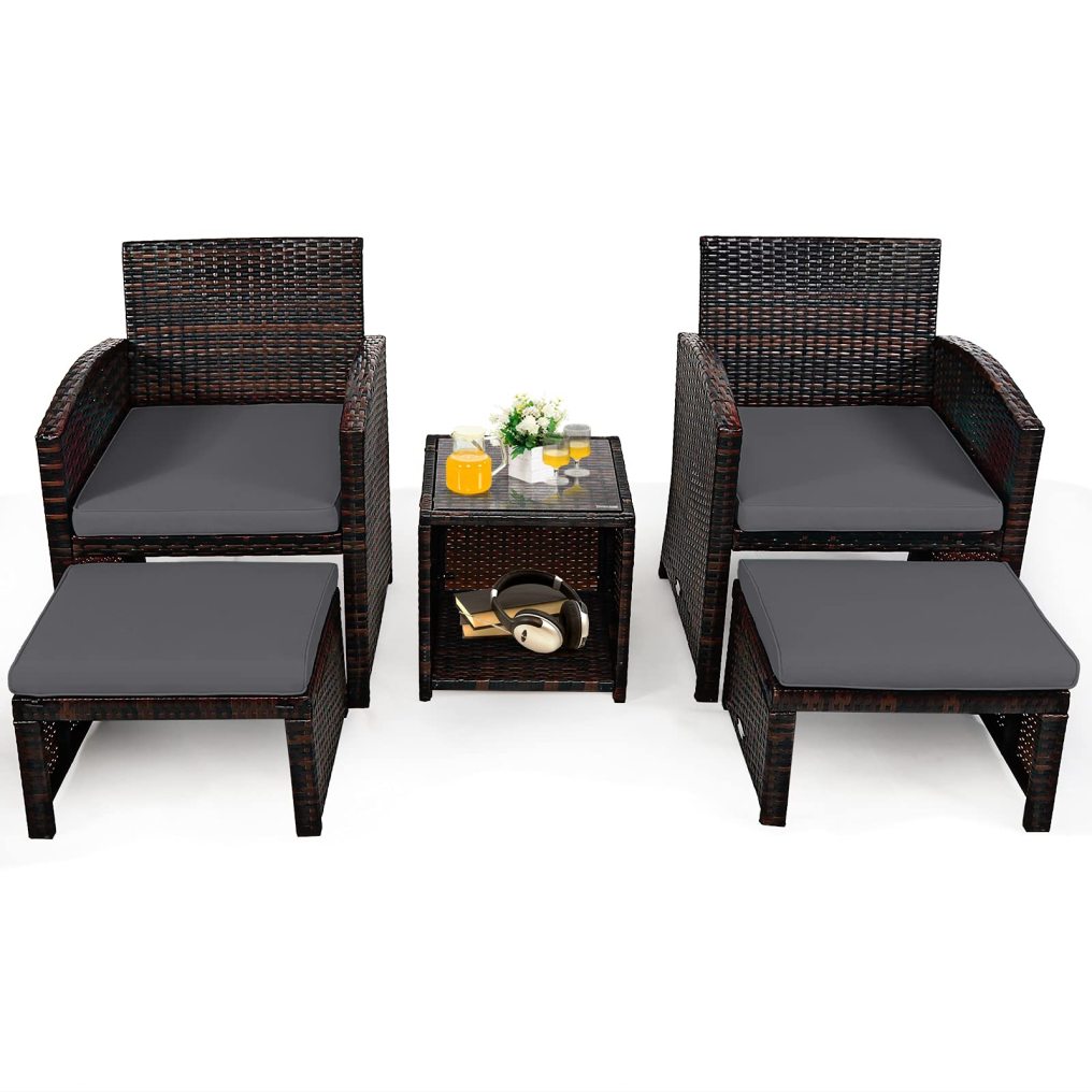 5PCS Patio Rattan Wicker Furniture Set with Side Table