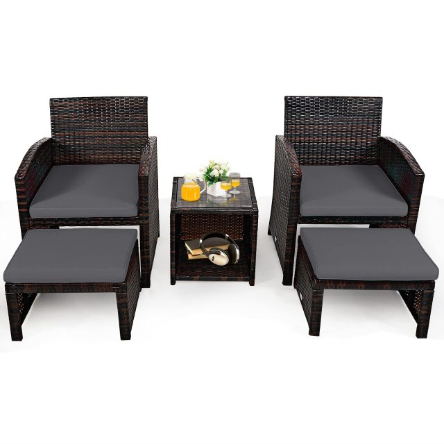5PCS Patio Rattan Wicker Furniture Set with Side Table