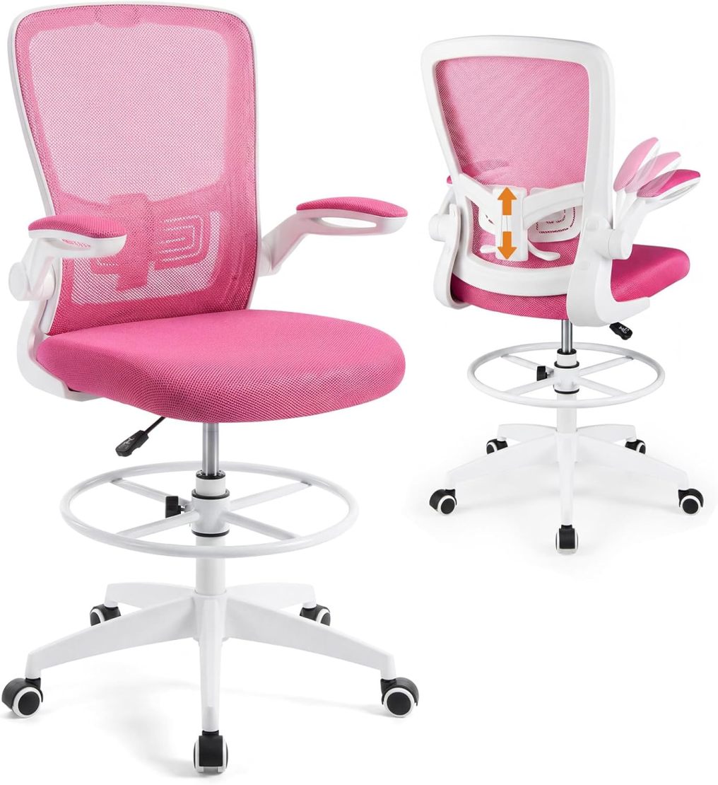 Tall Office Chair with Flip up Armrests & Adjustable Foot Ring