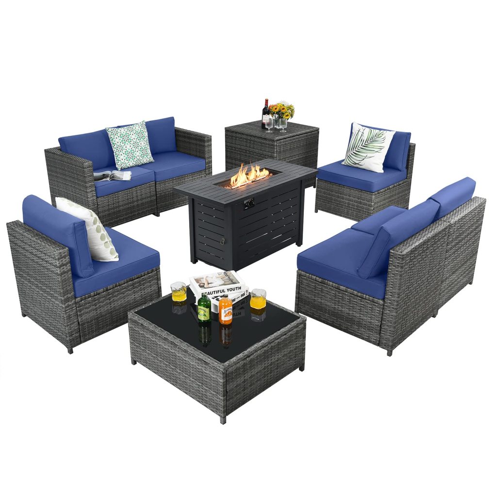 Outdoor Wicker Rattan Sectional Sofa Set with 4'' Thickened Cushions