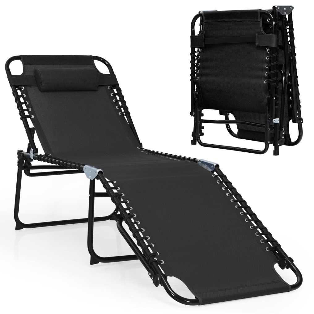Folding Chaise Lounge Chair Foldable Pool Lounger with 4-Position Adjustable Backrest