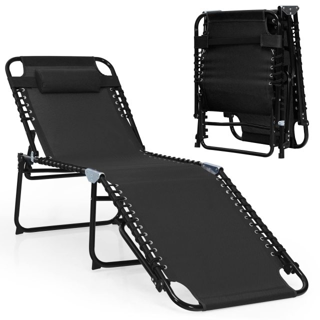 Folding Chaise Lounge Chair Foldable Pool Lounger with 4-Position Adjustable Backrest