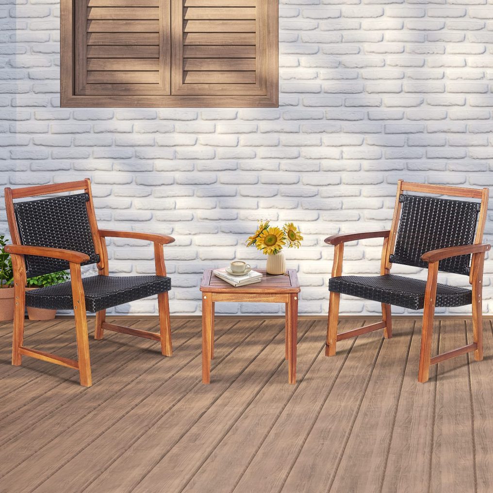 3 Pieces Patio Rattan Bistro Set for Garden