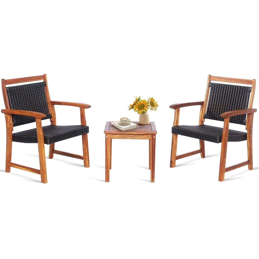 3 Pieces Patio Rattan Bistro Set for Garden