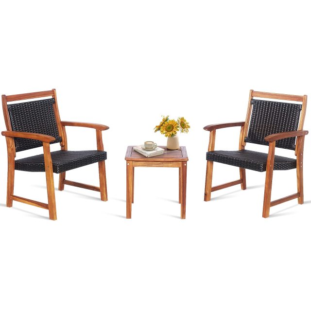 3 Pieces Patio Rattan Bistro Set for Garden