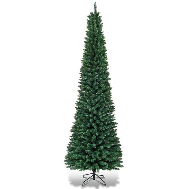 8FT Pencil Christmas Tree Slim Skinny Hinged Pine Tree with PVC Material